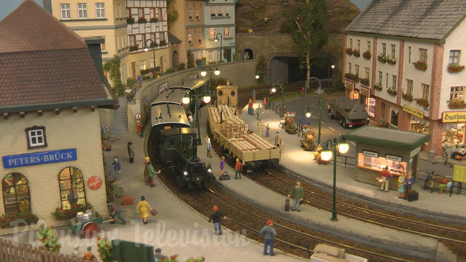 Lovely model railway layout with at least 100 details and miniature world attractions in HO scale